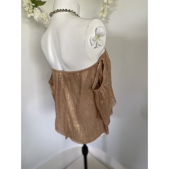 NWOT Forever 21 Rare Shimmery Rose Gold Off Shoulder Glam Disco Top Size Medium - Picture 5 of 12